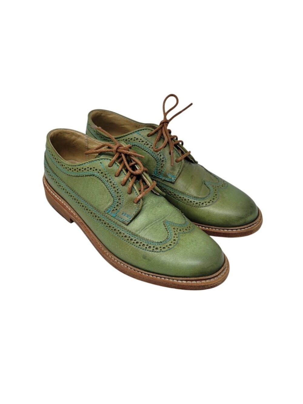 Frye Shoes Mens Size 6.5 Green Wingtip Brogue Derby Dress Leather Lace Up Twee